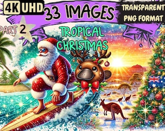 Tropical Christmas Clipart – 33 PNG Holiday Illustrations (Digital Download)