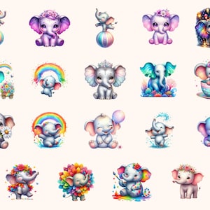 Elephants Clipart – 99 PNG Graphics, Playful Cartoon Art (Digital Download) image 6
