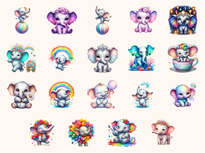 Elephants Clipart – 99 PNG Graphics, Playful Cartoon Art (Digital Download) image 6