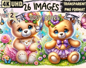Adorable Teddy Bear Clipart – 26 PNG Graphics, Commercial Use (Digital Download)