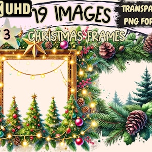 Christmas Frames (P3) Clipart - 19 PNG Festive Frame Graphics, Holiday Border Printables, Instant Digital Download, Unlimited Commercial Use