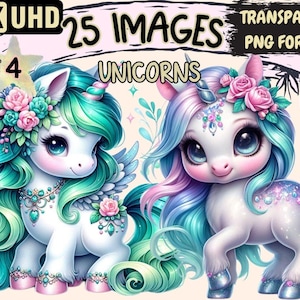 Magical Unicorn Clipart – 25 PNG Graphics, Fairytale Printables (Digital Download)