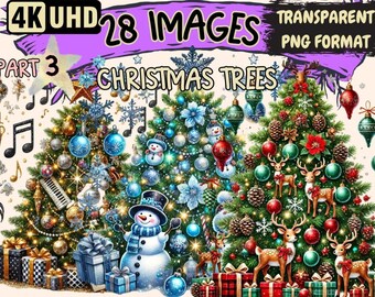 Christmas Trees Clipart – 28 Festive PNG Illustrations (Digital Download)