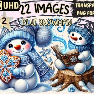 Blue Snowman (P2) Clipart - 22 PNG Frosty Snowman Graphics, Winter Holiday Printables, Instant Digital Download, Unlimited Commercial Use