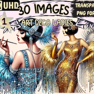Art Deco Ladies Clipart – 1920s Fashion PNG Illustrations (Digital Download)