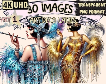 Art Deco Ladies Clipart – 1920s Fashion PNG Illustrations (Digital Download)