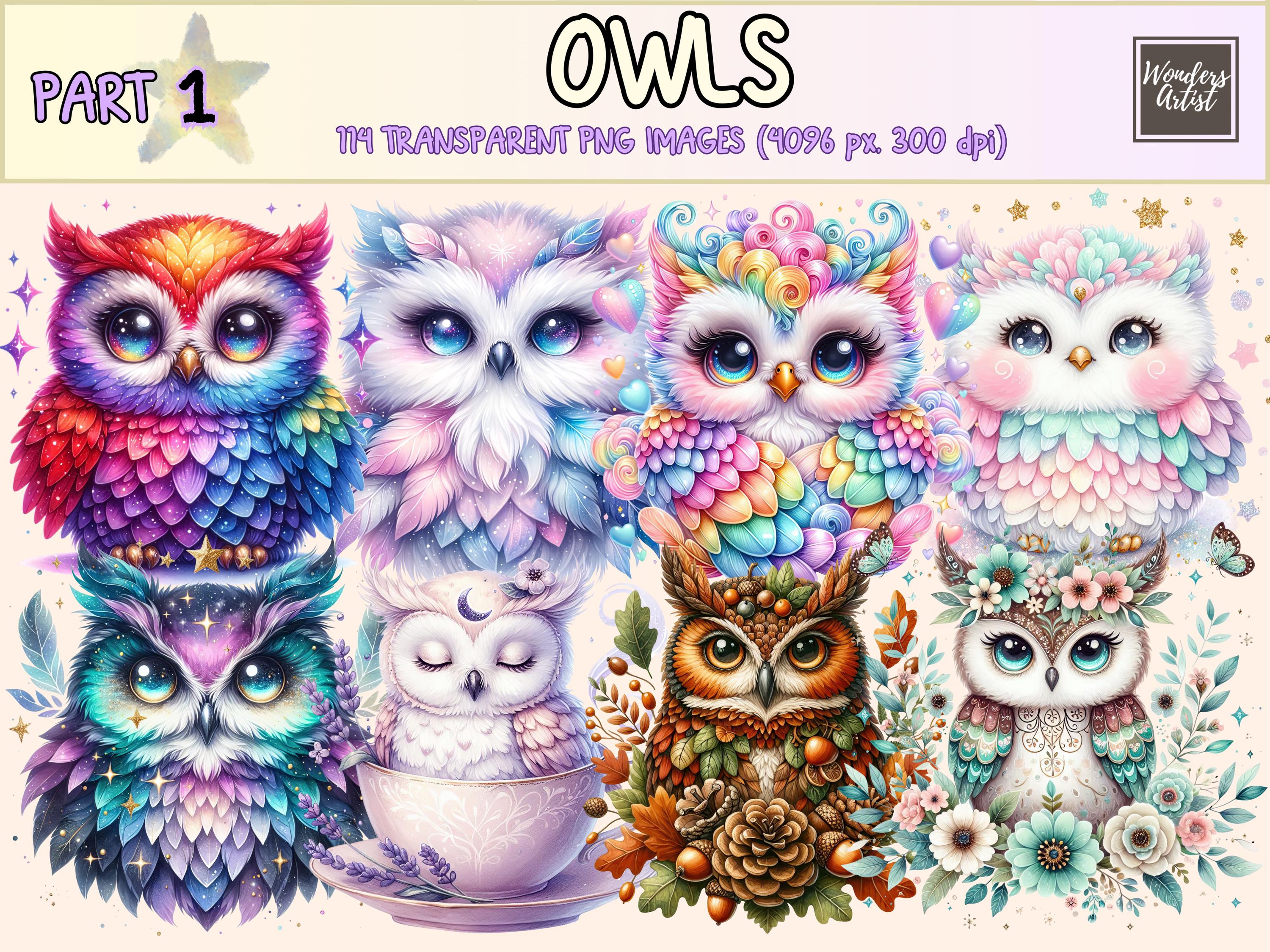 Owls Clipart - 114 PNG Adorable Owl Graphics, Woodland Printables, Instant Digital Download, Unlimit