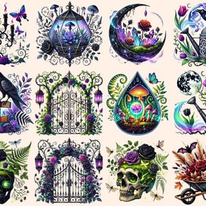 Goth Garden Clipart black flower clipart dark floral png dark garden clipart - WondersArtist