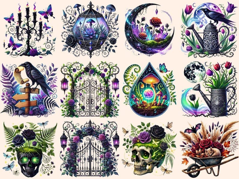 Goth Garden Clipart black flower clipart dark floral png dark garden clipart - WondersArtist