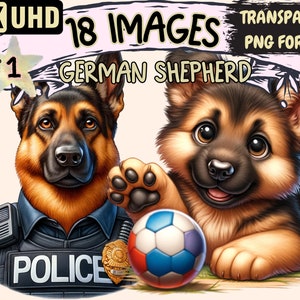 German Shepherd Clipart - 18 PNG Majestic German Shepherd Graphics, Dog Printables, Instant Digital Download, Unlimited Commercial Use