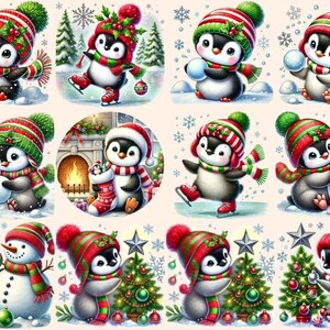 Christmas Penguins (P2) Clipart Christmas artwork - Wonders Artist