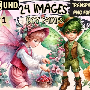 Boy Fairies Clipart - 24 PNG Enchanting Boy Fairy Graphics, Magical Printables, Instant Digital Download, Unlimited Commercial Use for Craft