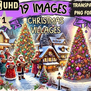 Christmas Villages Clipart - 19 PNG Festive Town Illustrations, Holiday Art, Instant Digital Download, Unlimited Commercial Use for Crafts