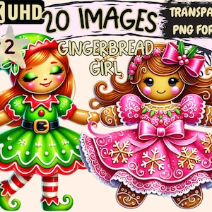 Gingerbread Girl Clipart - 23 PNG Cute Holiday Cookie Graphics, Festive Printables, Instant Digital Download, Unlimited Commercial Use