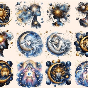 Mystical Moons Clipart autopost Cute moon art Digital moon art - WondersArtist