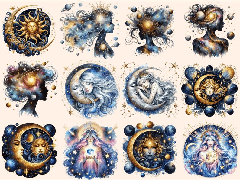 Mystical Moons Clipart autopost Cute moon art Digital moon art - WondersArtist