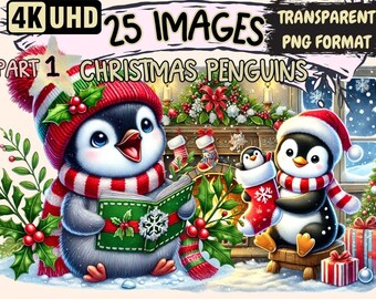 Christmas Penguins Clipart – 25 Festive PNG Illustrations (Digital Download)