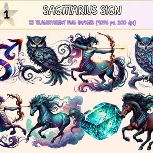 Sagittarius Sign Clipart - 25 PNG Zodiac Symbol Print Graphics, Mystical Astrology Illustrations, Instant Digital Download, Commercial Use
