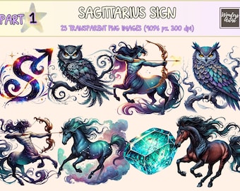 Sagittarius Sign Clipart – Zodiac Astrology PNG Graphics (Digital Download)