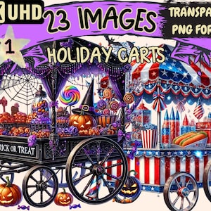 Holiday Carts Clipart - 23 PNG Festive Vendor Illustrations, Seasonal Art, Instant Digital Download, Unlimited Commercial Use for Crafts