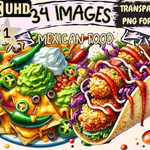 Mexican Food Clipart - 34 PNG Vibrant Food Graphics, Culinary Printables, Instant Digital Download, Unlimited Commercial Use for Crafts