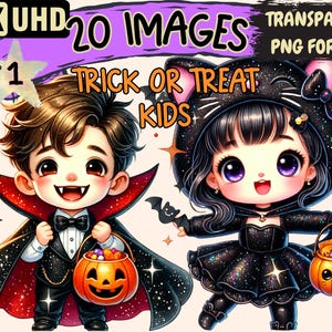 Trick or Treat Kids Clipart - 20 PNG Halloween Illustrations, Spooky Fun Art, Instant Digital Download, Unlimited Commercial Use for Crafts