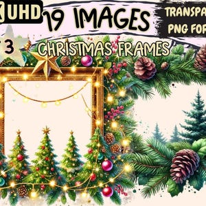 Christmas Frames Clipart – Festive Holiday PNG Graphics (Digital Download)