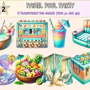 Pastel Pool Party Clipart – Summer Water Fun PNG Graphics (Digital Download)