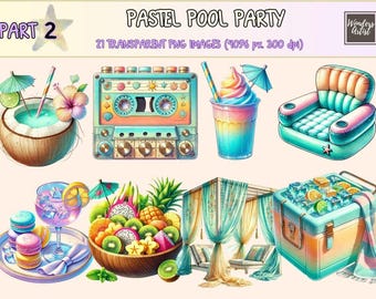 Pastel Pool Party Clipart – Summer Water Fun PNG Graphics (Digital Download)