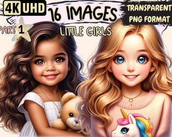 Little Girls Clipart – Adorable Kids PNG Graphics, Commercial Use (Digital Download)