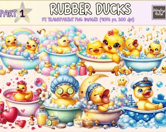 Rubber Ducks Clipart: 92 PNG Colorful Bath Toy Graphics (Commercial Use, Digital Download)
