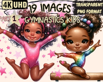 Gymnastics Kids Clipart - 19 PNG Energetic Gymnast Graphics, Sporty Printables, Instant Digital Download, Unlimited Commercial Use Crafts