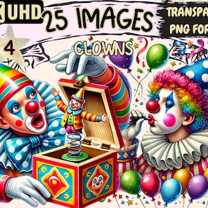 Clowns (P4) Clipart - 25 PNG Colorful Circus Performer Illustrations, Whimsical Art, Instant Digital Download, Unlimited Commercial Use