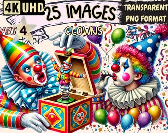 Colorful Circus Clown Clipart – 25 PNG Illustrations (digital Download ...