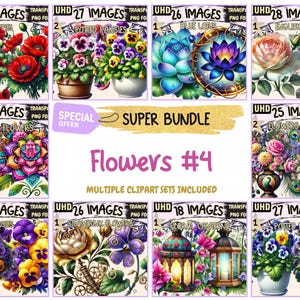 Flowers #4 SUPER BUNDLE - 21 Clipart Bundles Inside, Botanical Floral Graphics, Mega Promo Deal Clipart, Digital Download, Commercial Use