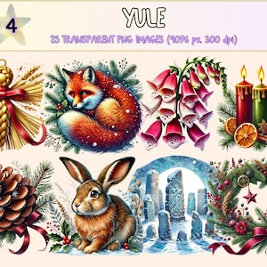 Yule (P4) Clipart - 25 PNG Winter Solstice Graphics, Festive Pagan Holiday Printable Illustrations, Instant Digital Download, Commercial Use