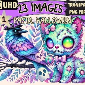 Pastel Halloween Clipart - 23 PNG Cute Halloween Graphics, Soft Color Printables, Instant Digital Download, Unlimited Commercial Use Crafts