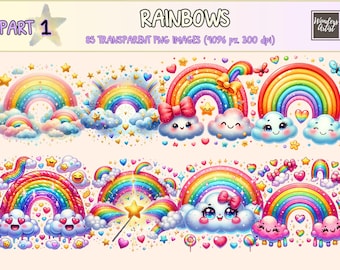 Rainbow Clipart – 85 Colorful PNG Graphics, Commercial Use (Digital Download)