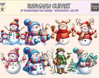 Snowman Clipart – 59 PNG Christmas Illustrations (Digital Download)