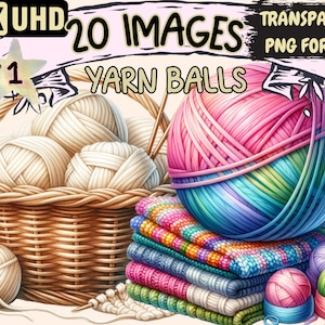 Yarn Balls Clipart - 20 PNG Cozy Yarn Graphics, Wool Knitting Printables, Instant Digital Download, Unlimited Commercial Use Crafts & Design
