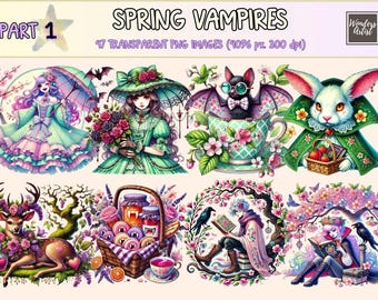 Spring Vampire Clipart – 47 Whimsical Gothic PNG Graphics (Digital Download)