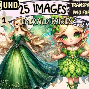 Emerald Fairies Clipart – 25 Green Fairytale PNG Graphics (Digital Download)
