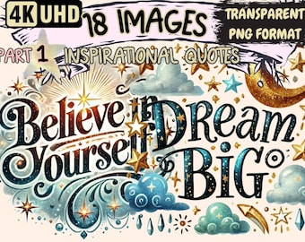 Inspirational Quote Clipart – Motivational PNG Illustrations (Digital Download)