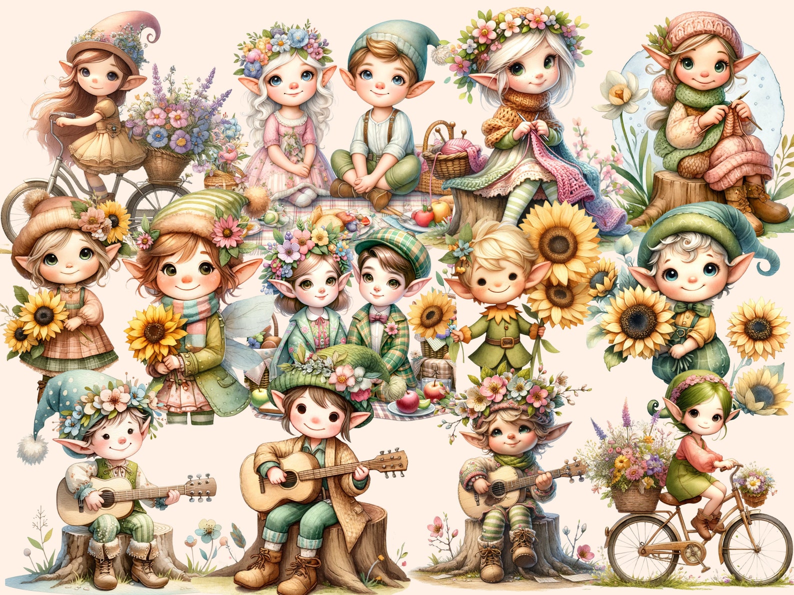 Early Spring Elf Spring Elves Clipart Bundle โ 25 PNG Forest Elf Graphics (digital ...
