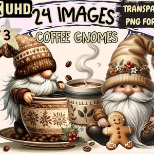 Coffee Gnomes Clipart – 24 PNG Cafe Latte Graphics (Digital Download)