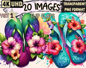 Vibrant Flip Flops Clipart – 20 PNG Summer Sandal Graphics (Digital Download)