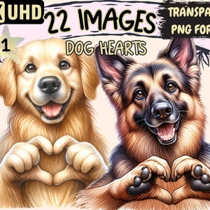 Dog Hearts Clipart Bundle - 24 PNG Cute Puppy Graphics, Adorable Doggy Love Printables, Instant Digital Download, Unlimited Commercial Use