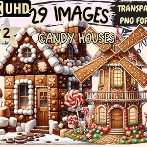 Candy Houses (P2) Clipart - 29 PNG Whimsical House Graphics, Sweet Printables, Instant Digital Download, Unlimited Commercial Use Designs