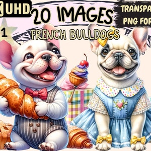 French Bulldogs Clipart - 20 PNG Frenchie Dog Graphics, Cute Baby Puppy Printables, Instant Digital Download, Unlimited Commercial Use