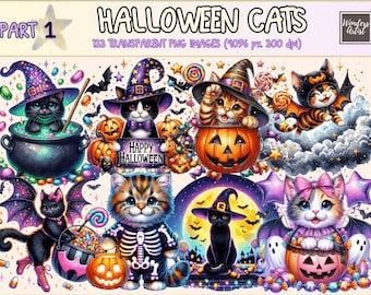 Halloween Cats Clipart – Spooky Witchy Cat Graphics (Digital Download)